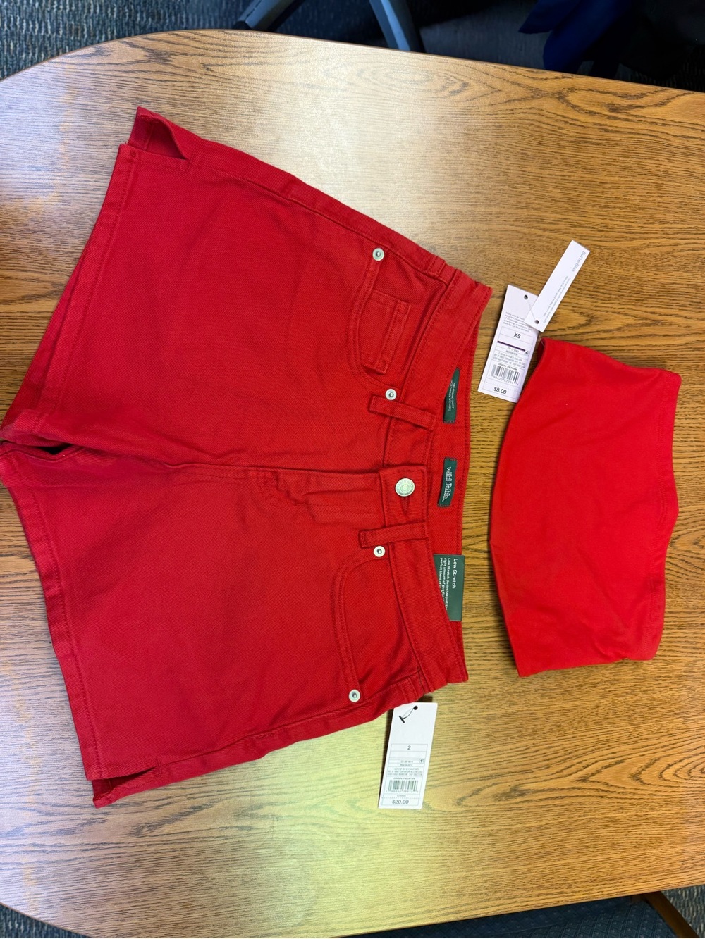 Bundle set! Red denim shorts with matching tube top shorts size 2 top size xs